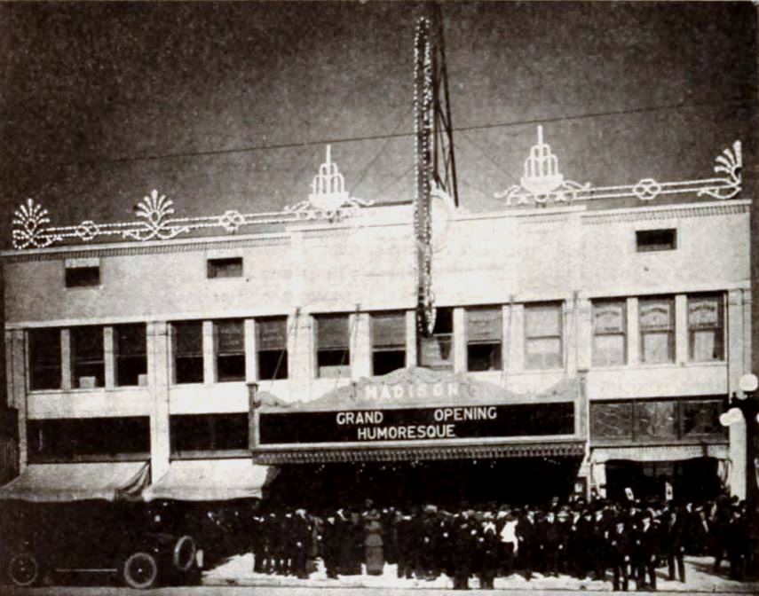 Grand opening of the Madison Theater in Peoria, Illinois , showing the American drama film Humoresque (1920), on page 54 of the November 20, 1920 Exhibitors Herald .