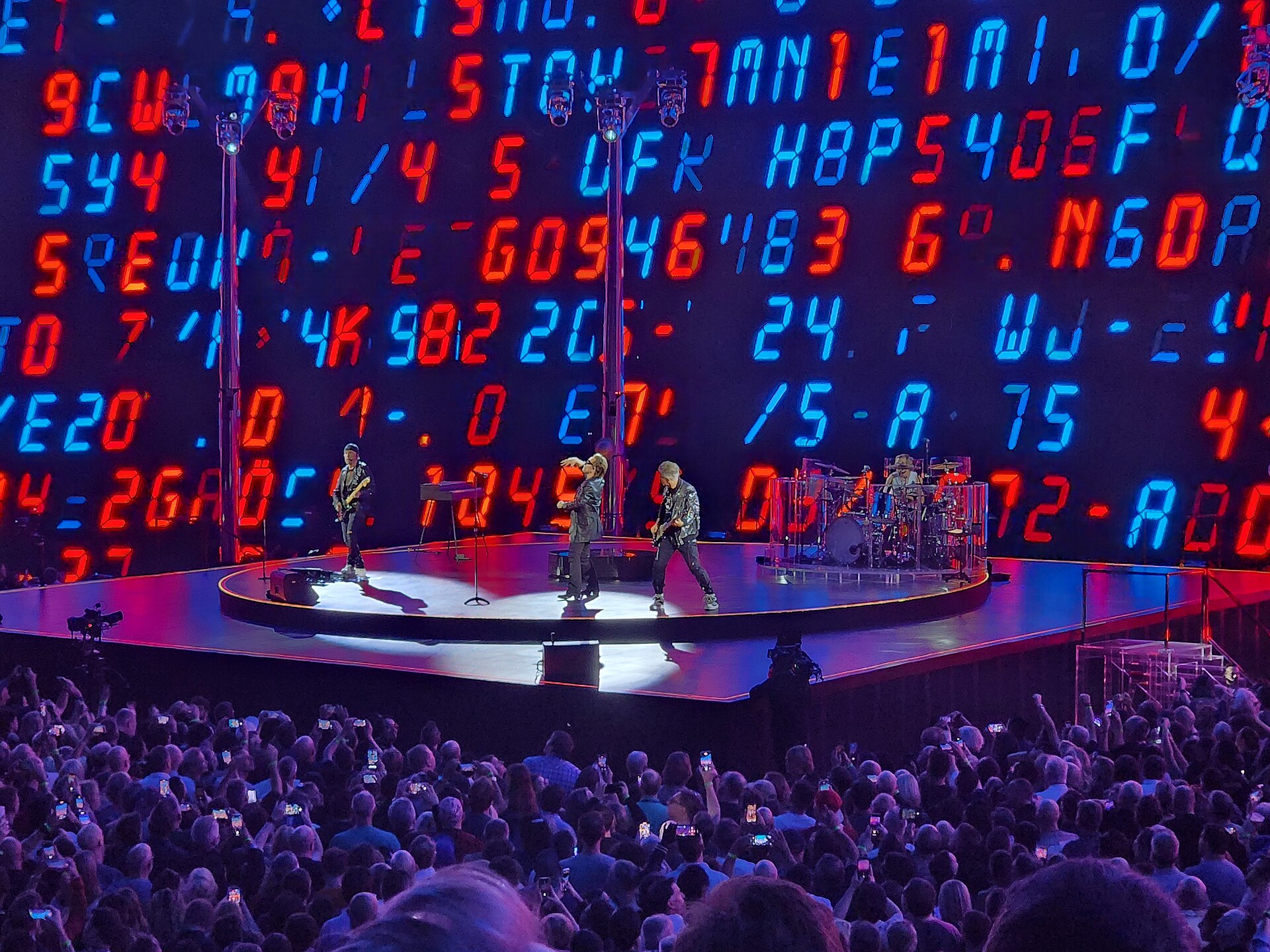 Irish rock band U2 performing at Sphere in Paradise, Nevada in the Las Vegas Valley on Oct 7, 2023 as part of their concert residency U2:UV Achtung Baby Live at Sphere.